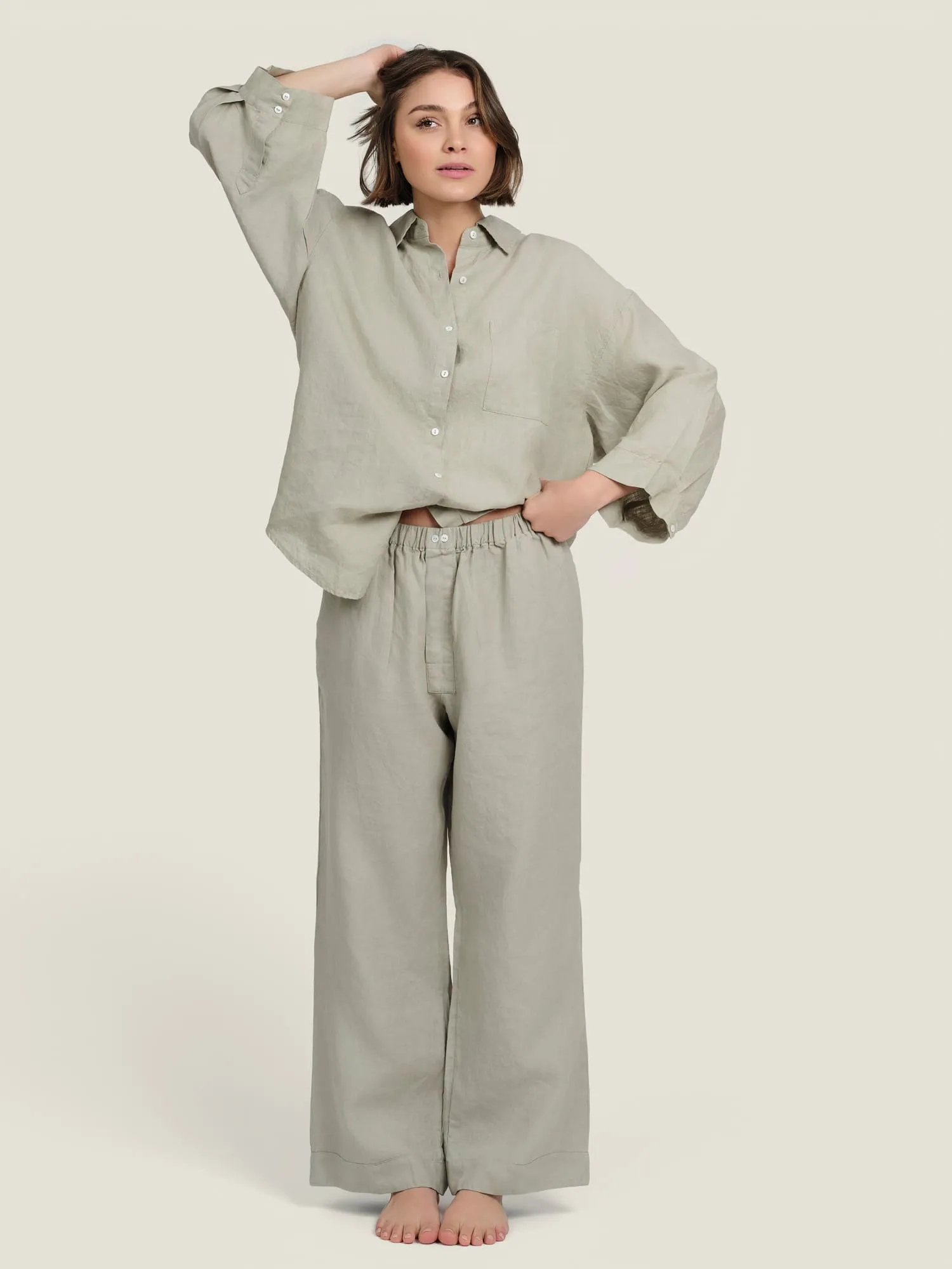 100% Linen pants in Sage