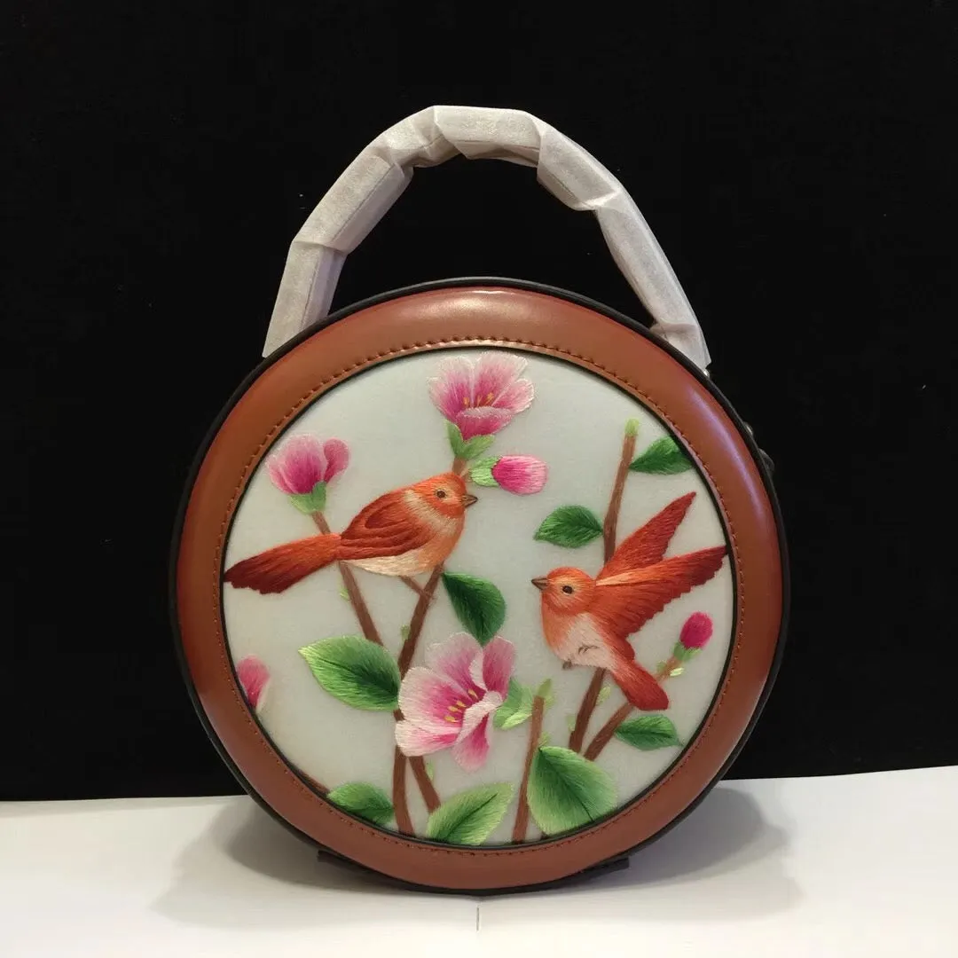 141118 Su embroidery retro cowhide small round bag genuine leather bag women's handbag shoulderbag