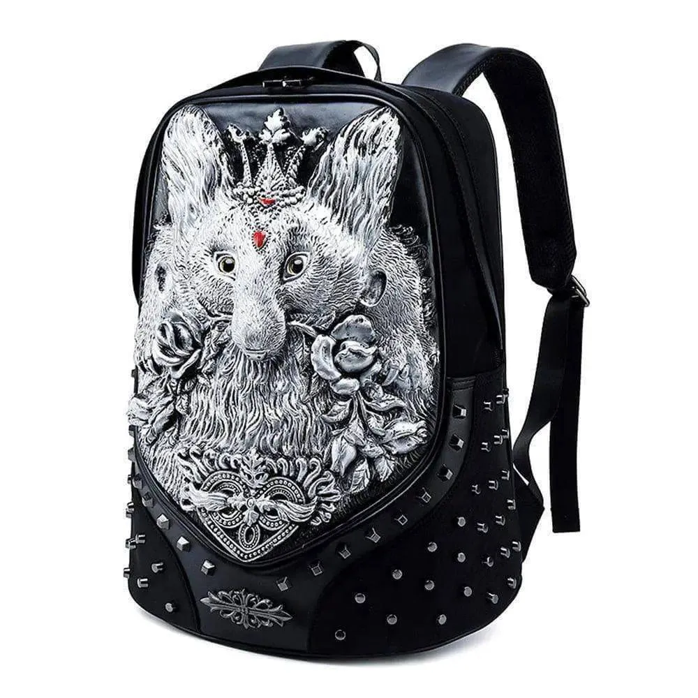 3D Backpack Fashion Studed 3D Ladie's Fox Modeling  Casual Sports Laptop Travel Bag