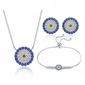 925 Sterling Silver Trendy Round Blue Eyes Jewelry Sets