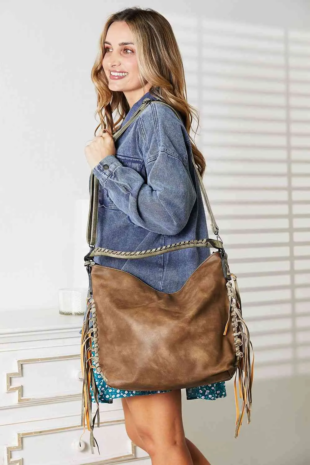 *APP EXCLUSIVE* Faux Leather Fringe Detail Shoulder Bag