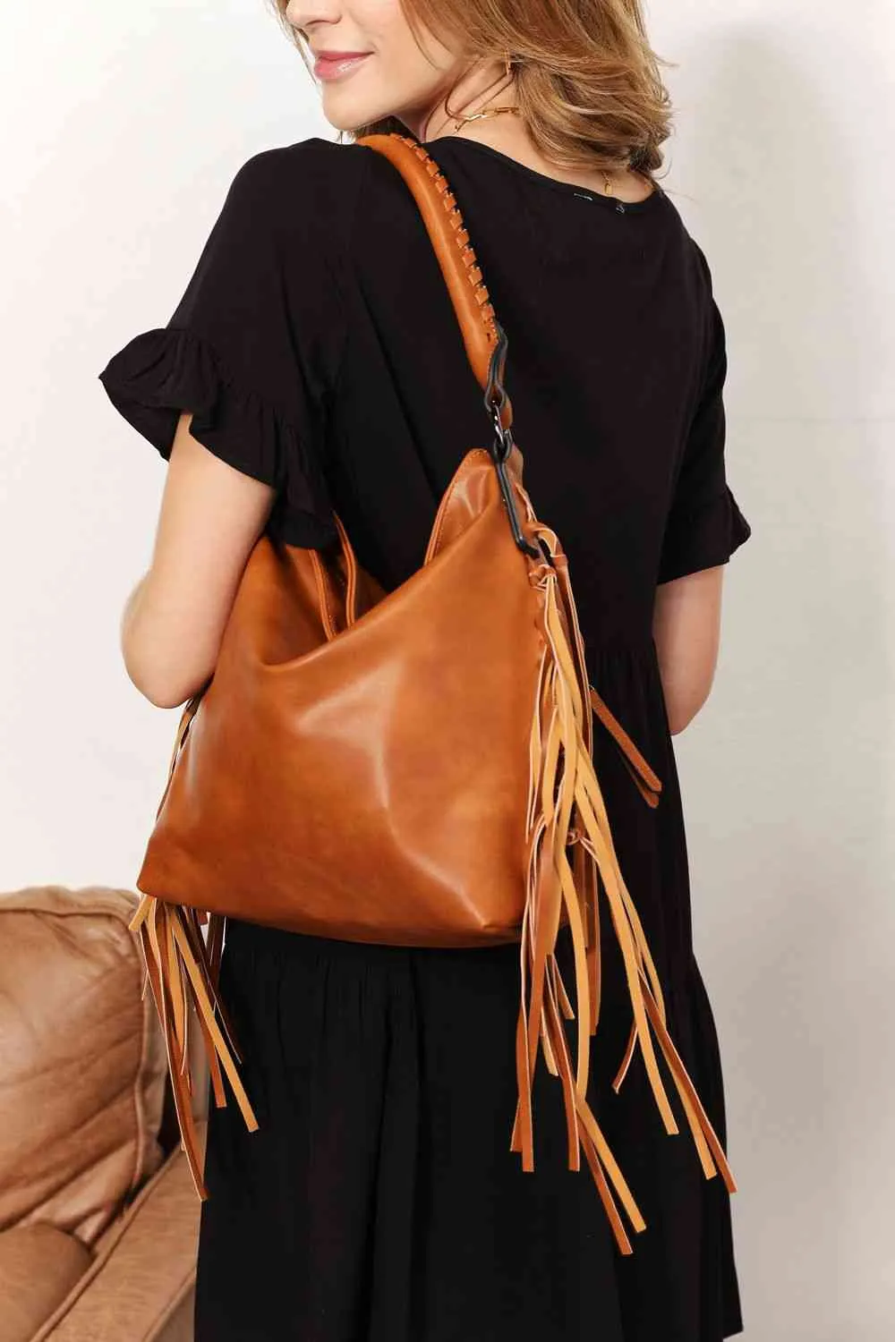 *APP EXCLUSIVE* Faux Leather Fringe Detail Shoulder Bag