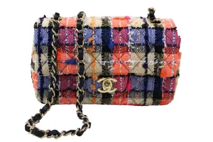 Authentic Chanel Multicolor Tweed Quilted Classic Mini Rectangular Flap