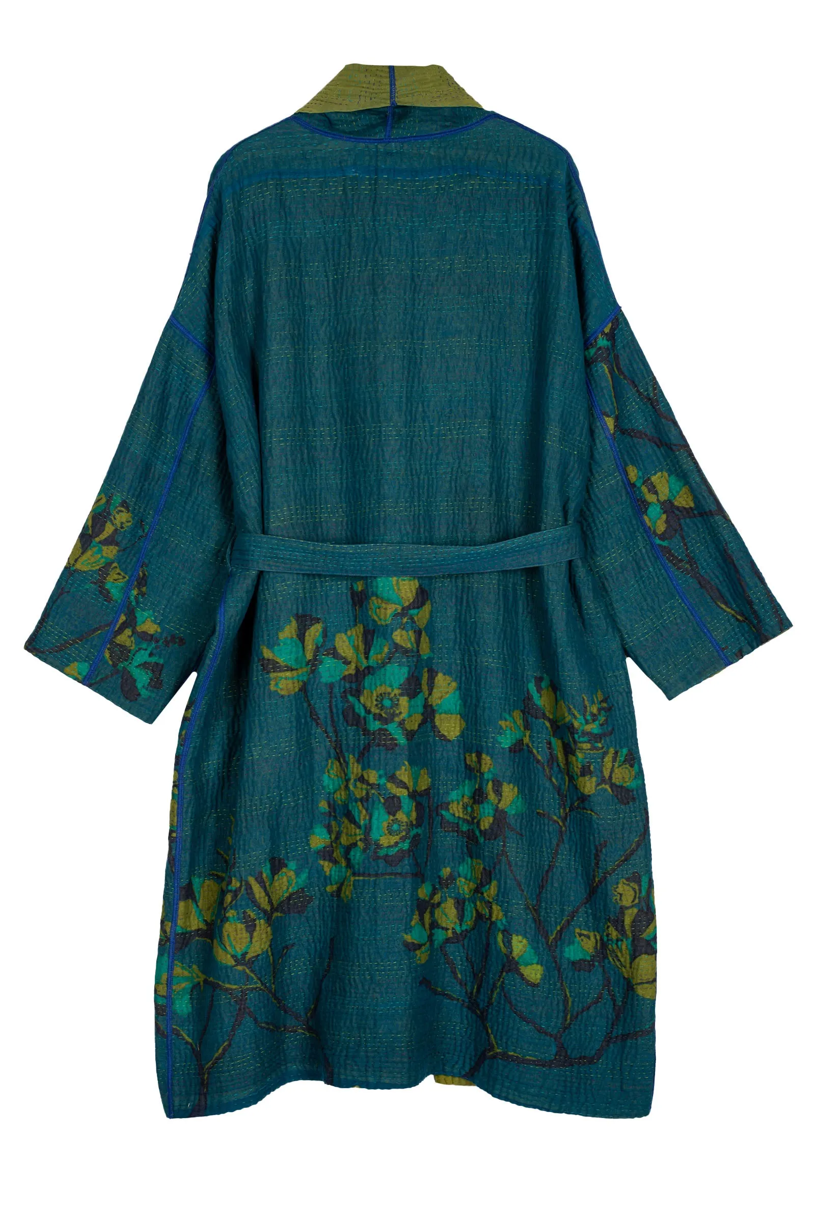 BLOOMING FLOWERS KANTHA SIMPLE ROBE - bf4334-blu -