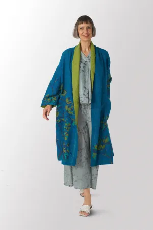 BLOOMING FLOWERS KANTHA SIMPLE ROBE - bf4334-blu -