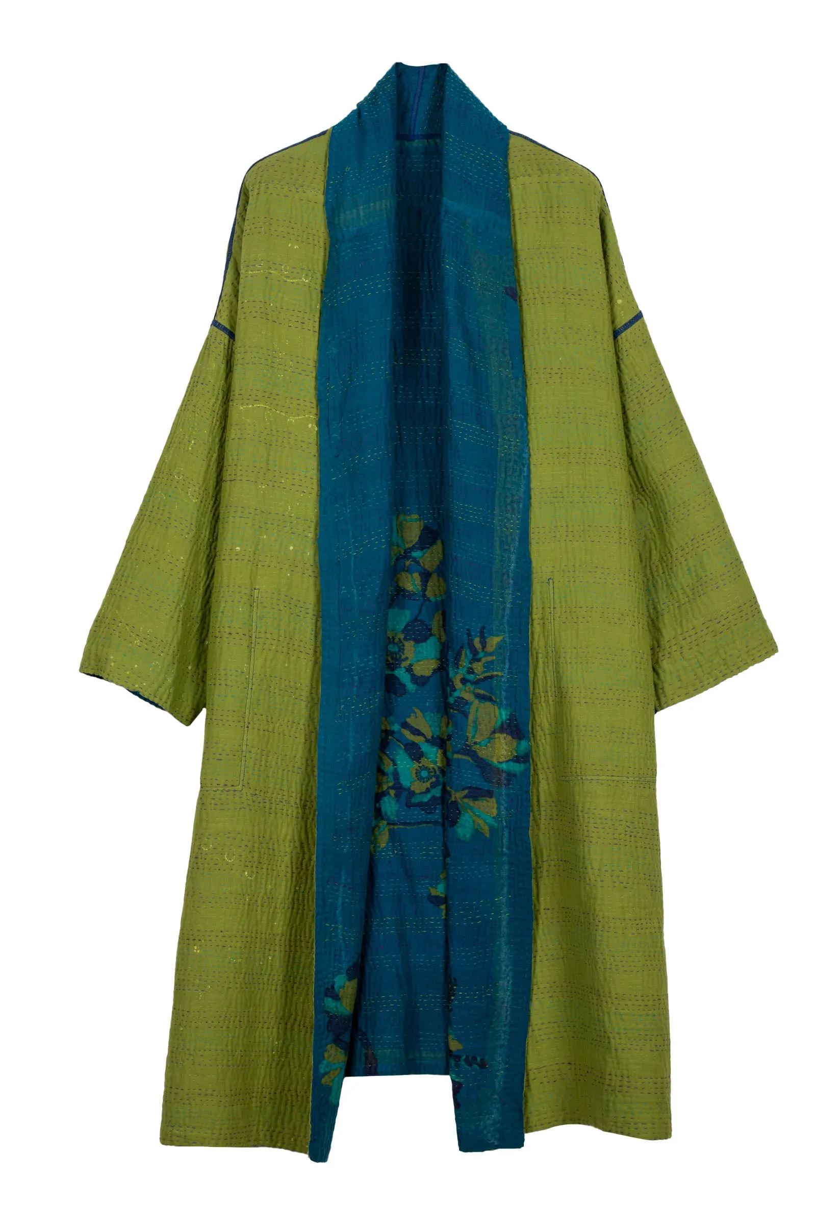 BLOOMING FLOWERS KANTHA SIMPLE ROBE - bf4334-blu -