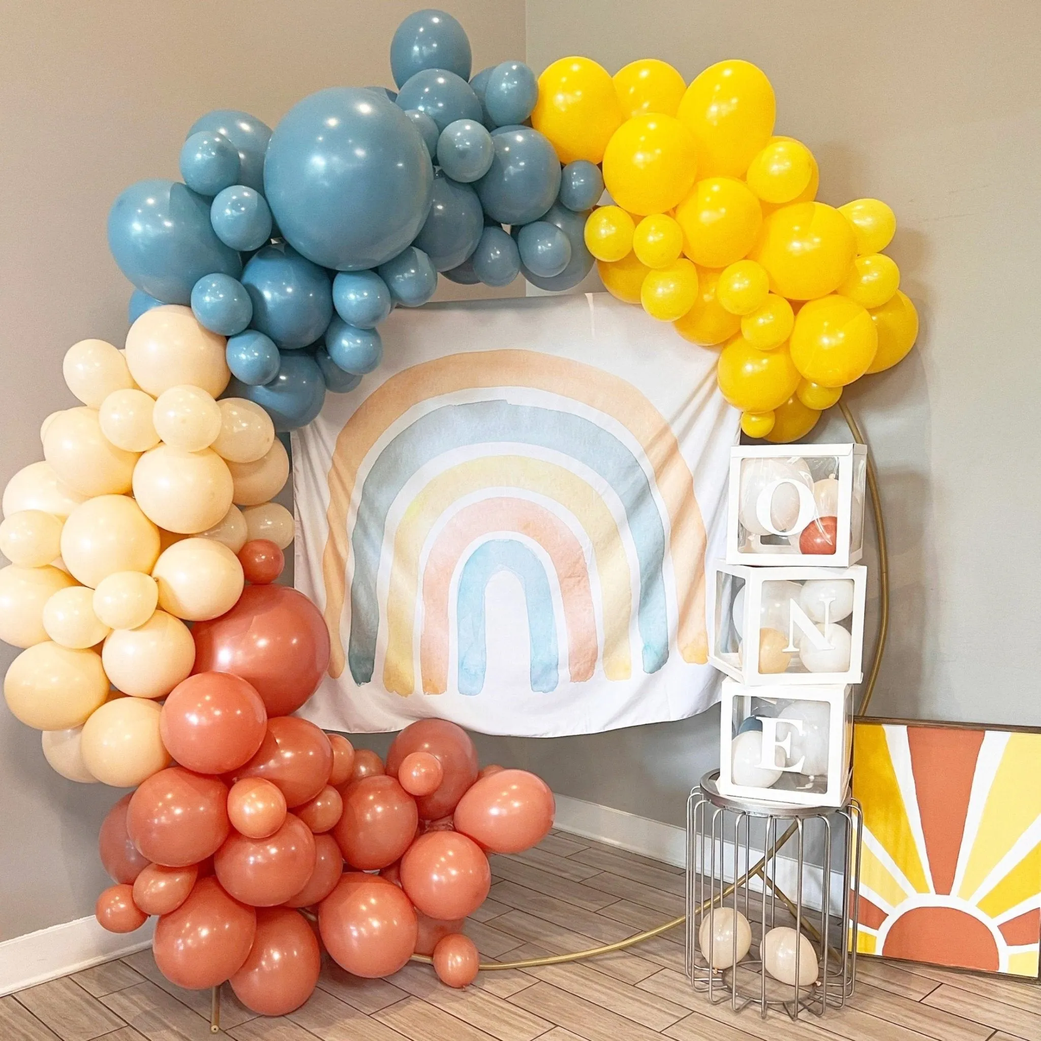 Boho Rainbow Balloon Arch Kit - Blue & Orange Balloon Garland Kit