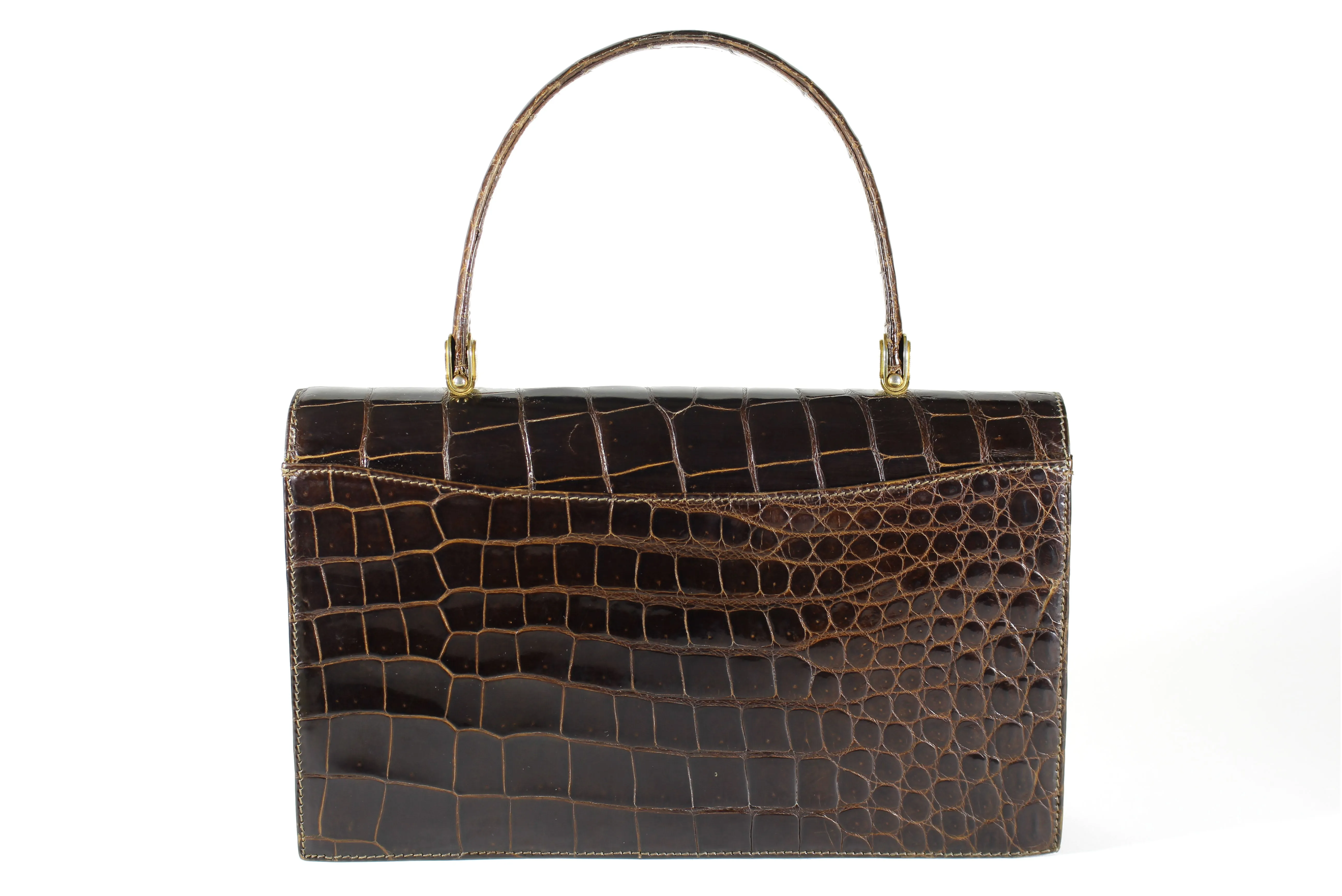 Brown crocodile skin with top handle XL handbag