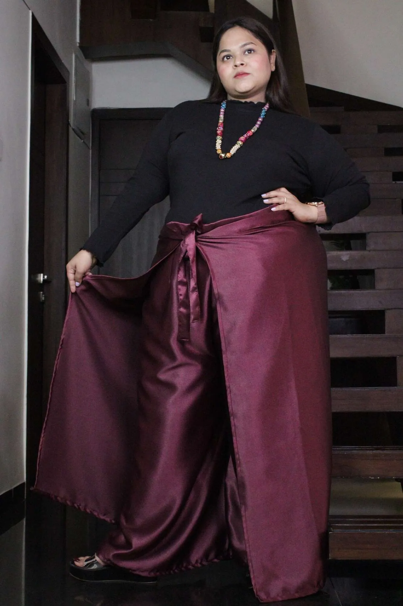 Burgandy Comfortable and Classy Wraparound Skirt Divider