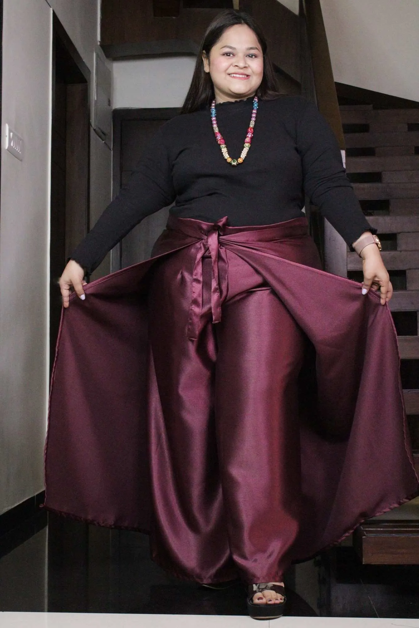 Burgandy Comfortable and Classy Wraparound Skirt Divider