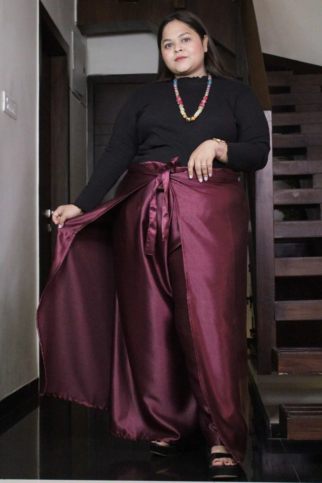 Burgandy Comfortable and Classy Wraparound Skirt Divider