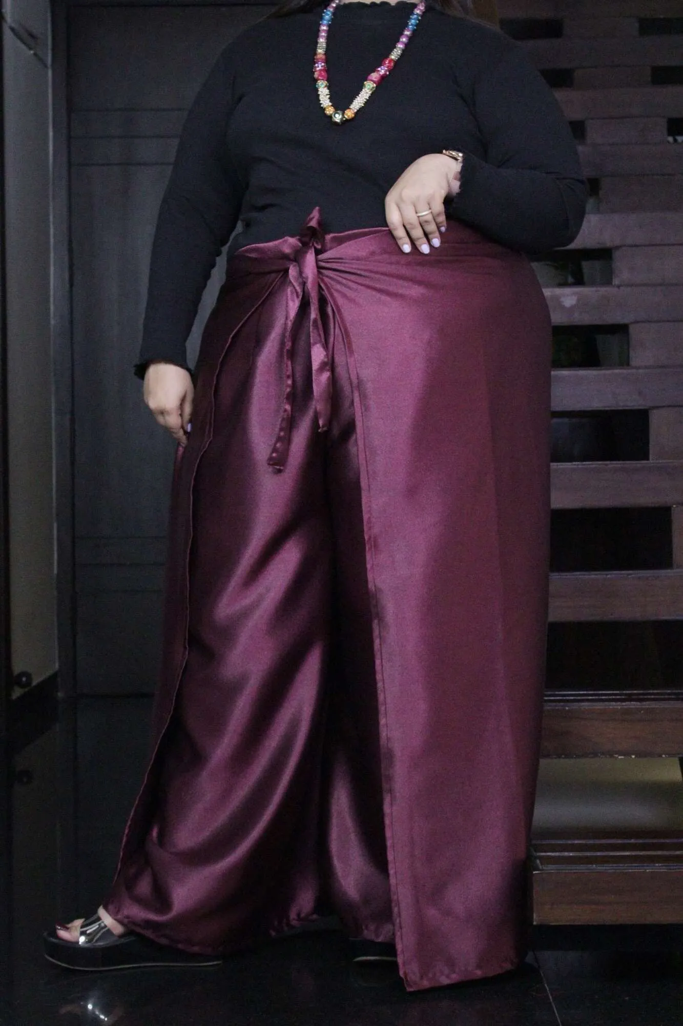 Burgandy Comfortable and Classy Wraparound Skirt Divider