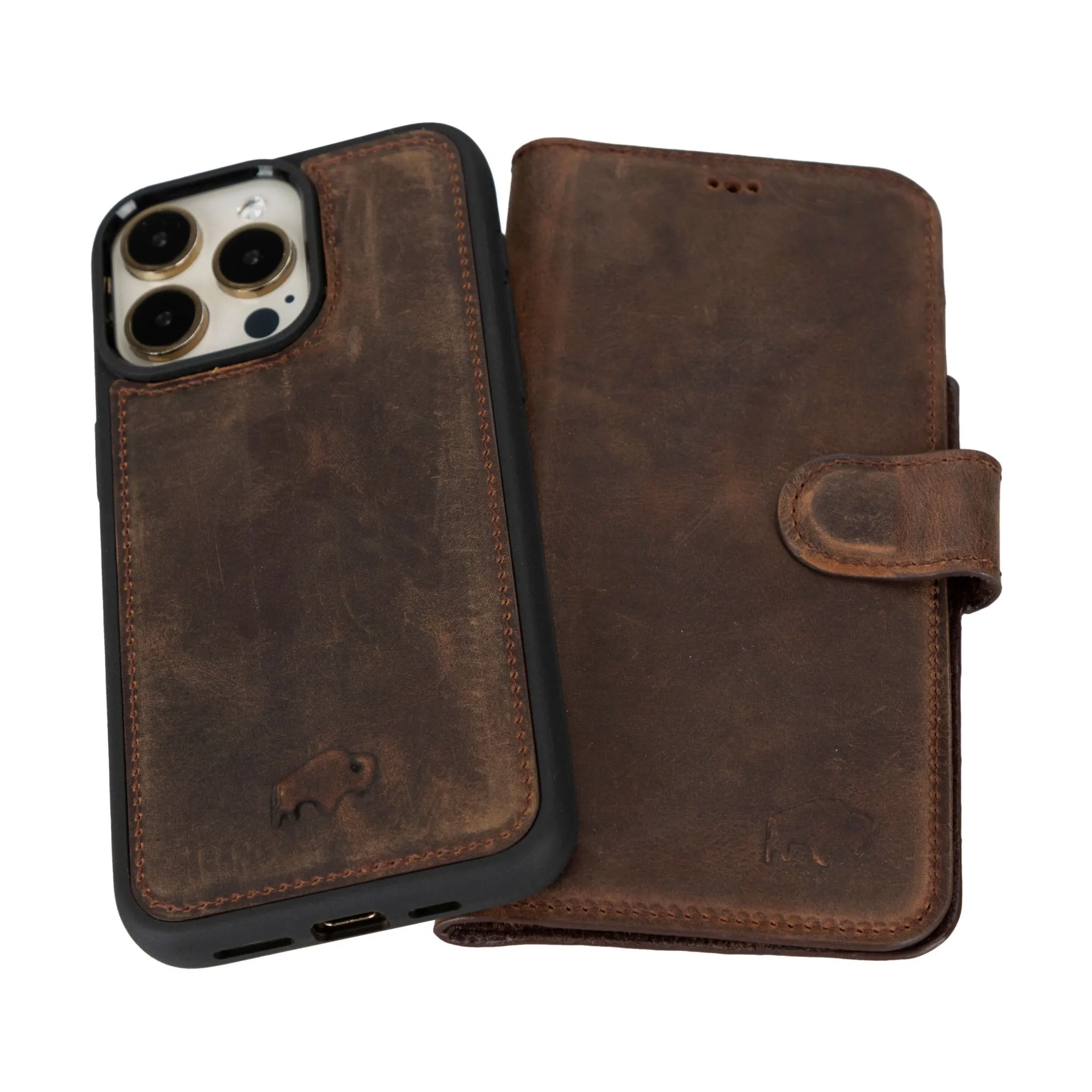 Carter iPhone 16 Pro Max Wallet Case, Distressed Coffee