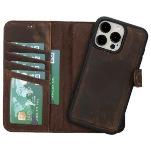 Carter iPhone 16 Pro Max Wallet Case, Distressed Coffee