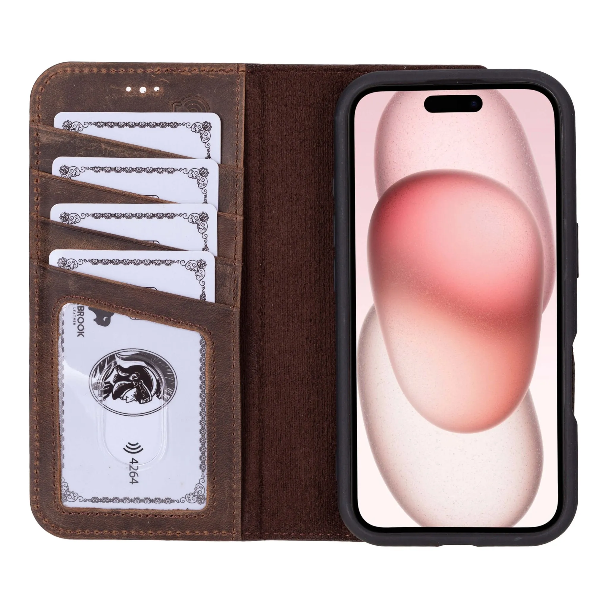 Carter iPhone 16 Wallet Case, Distressed Coffee