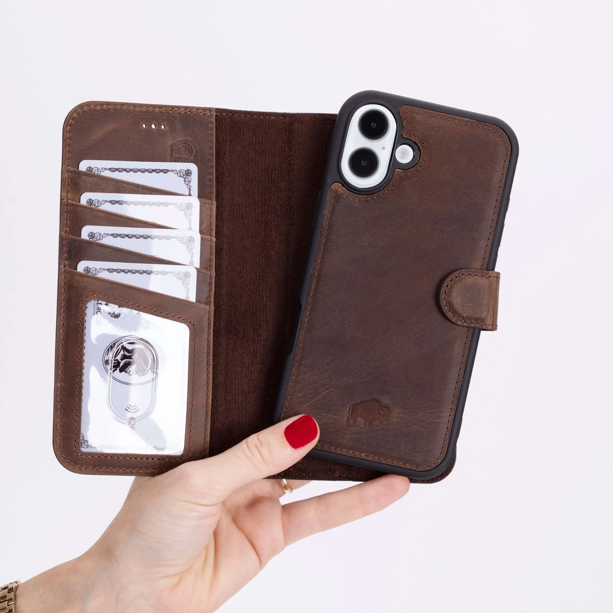 Carter iPhone 16 Wallet Case, Distressed Coffee