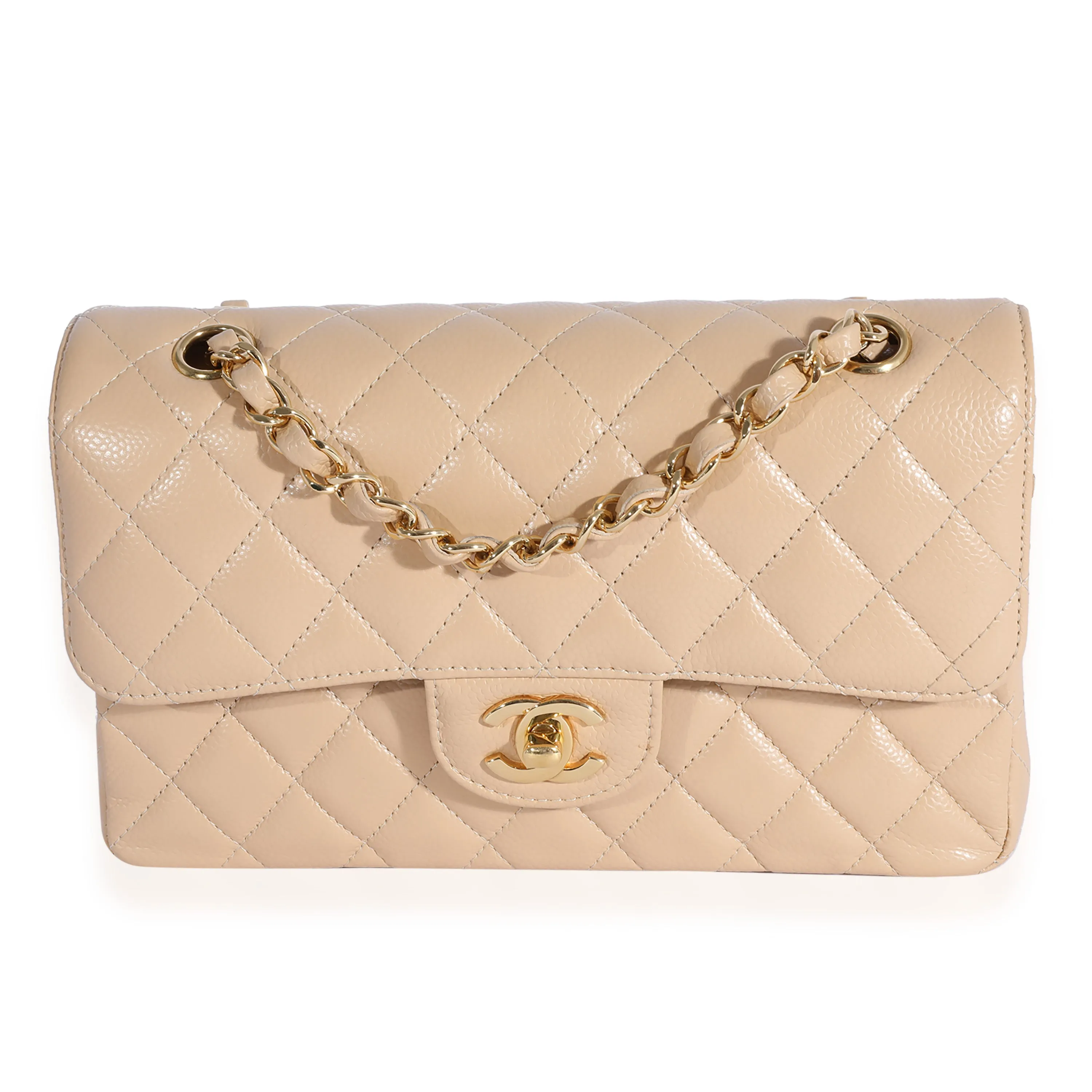 Chanel Beige Quilted Caviar Small Classic Double Flap