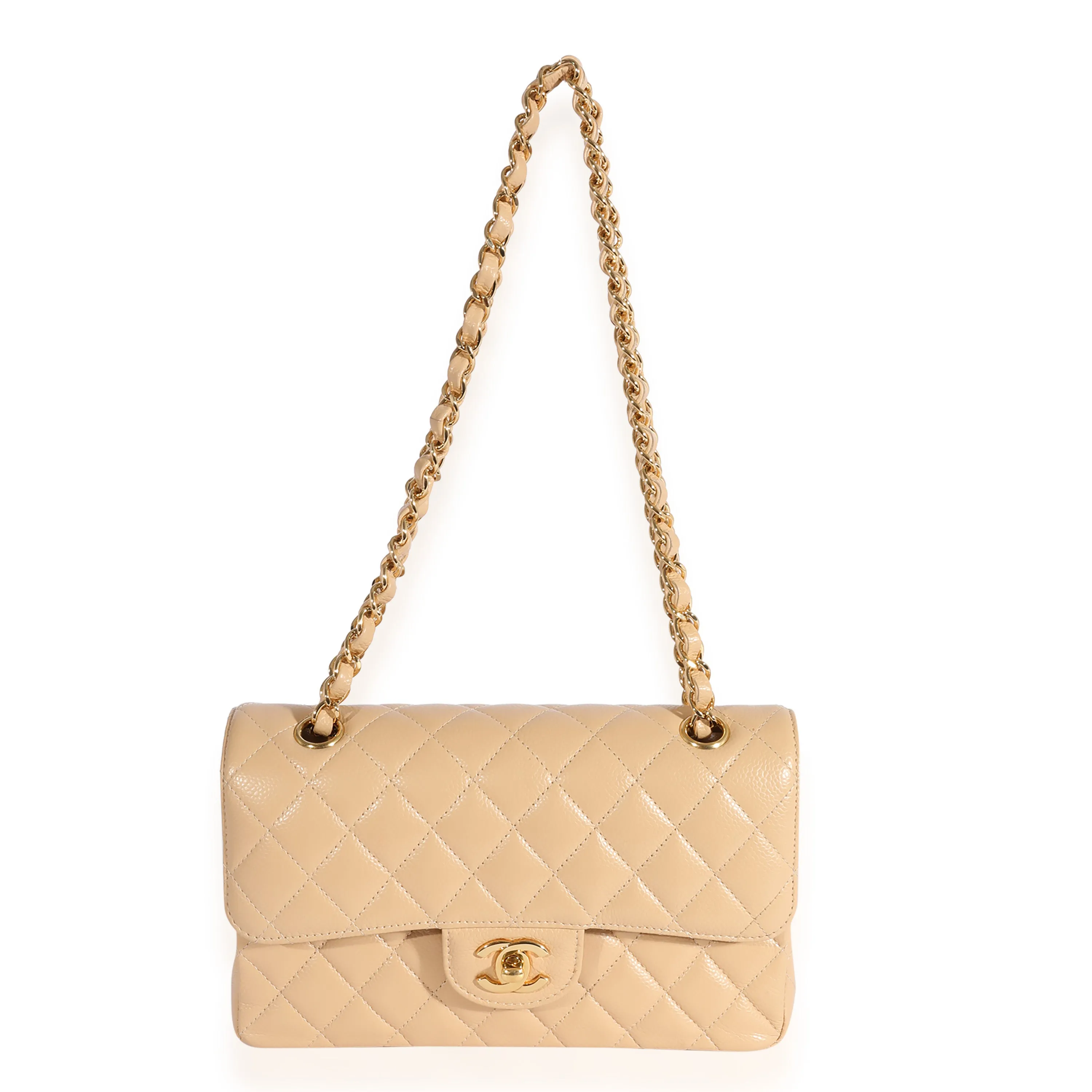 Chanel Beige Quilted Caviar Small Classic Double Flap