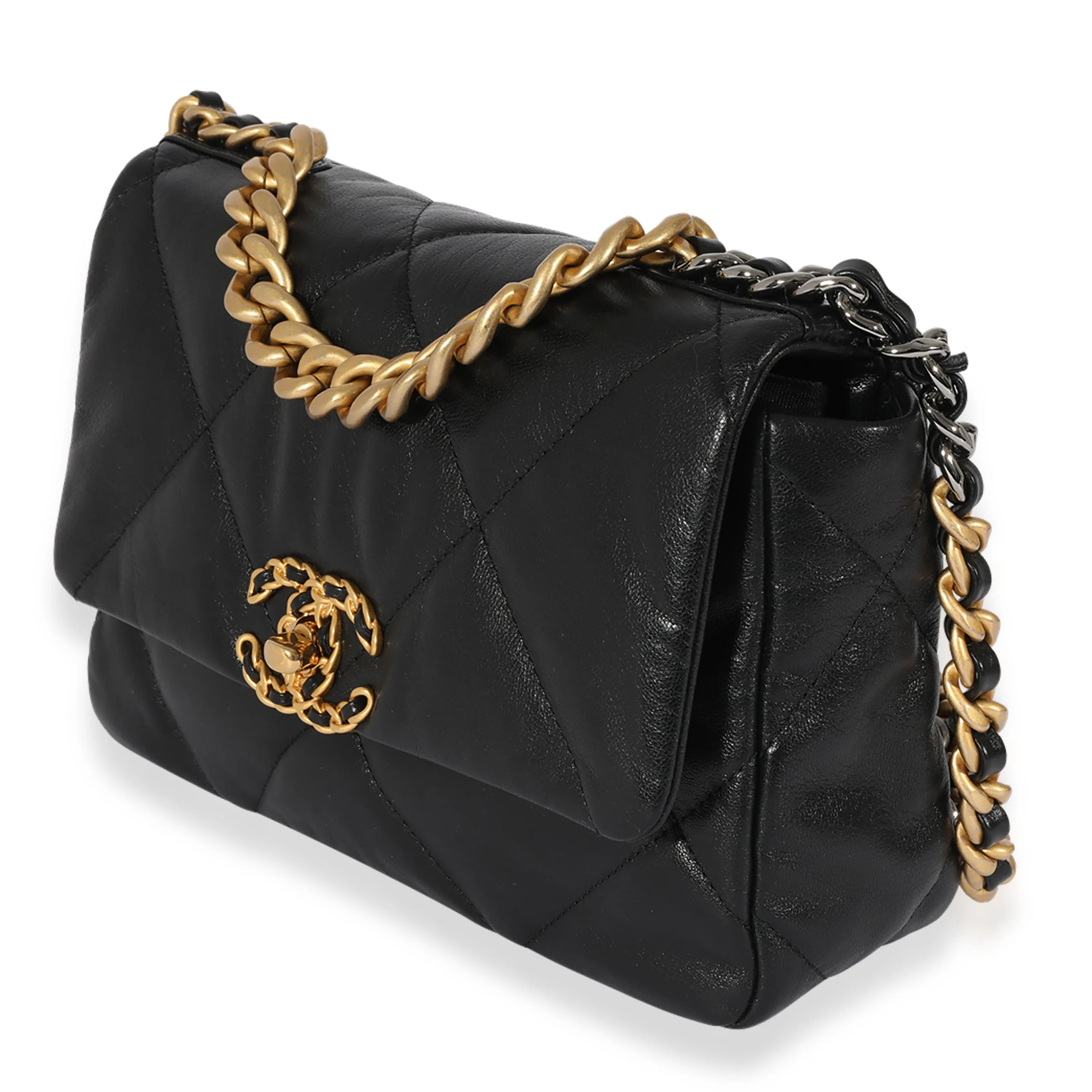 Chanel Black Goatskin Small Chanel 19 Flap Bag