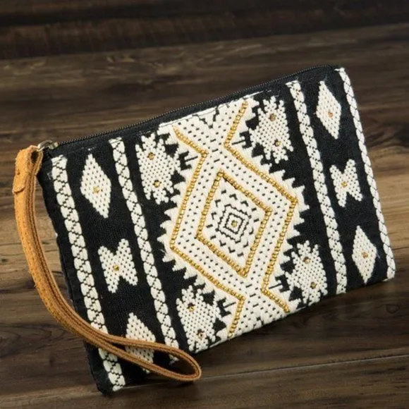 clutch wristlet wallet pouch ethnic bold beaded bag