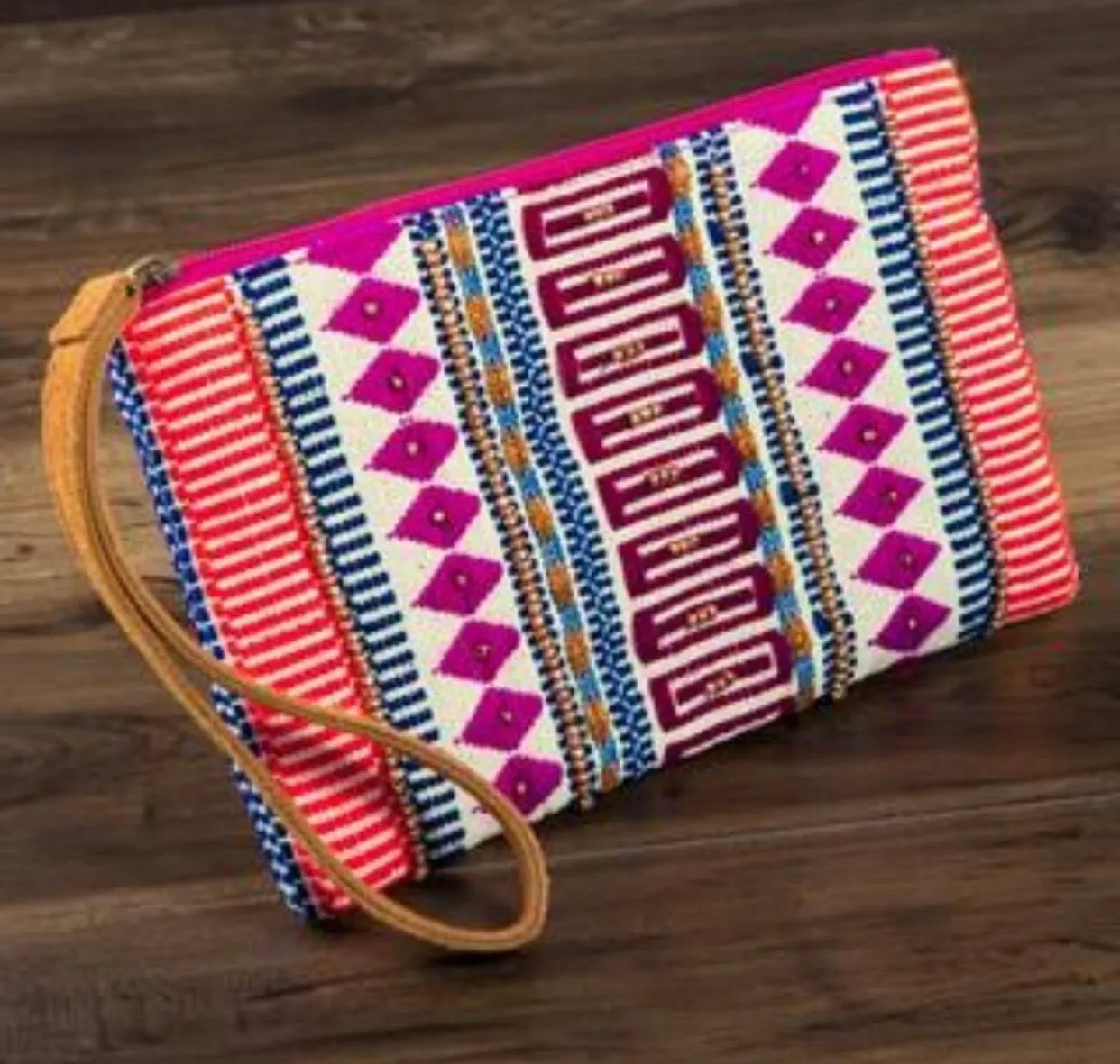 clutch wristlet wallet pouch ethnic bold beaded bag