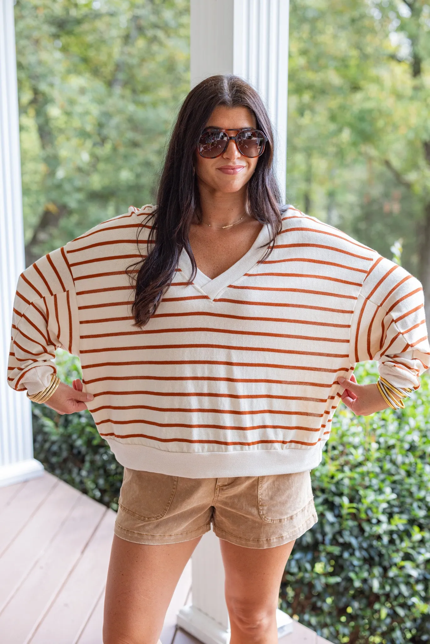 Comfortable Charm Stripe Rust Top