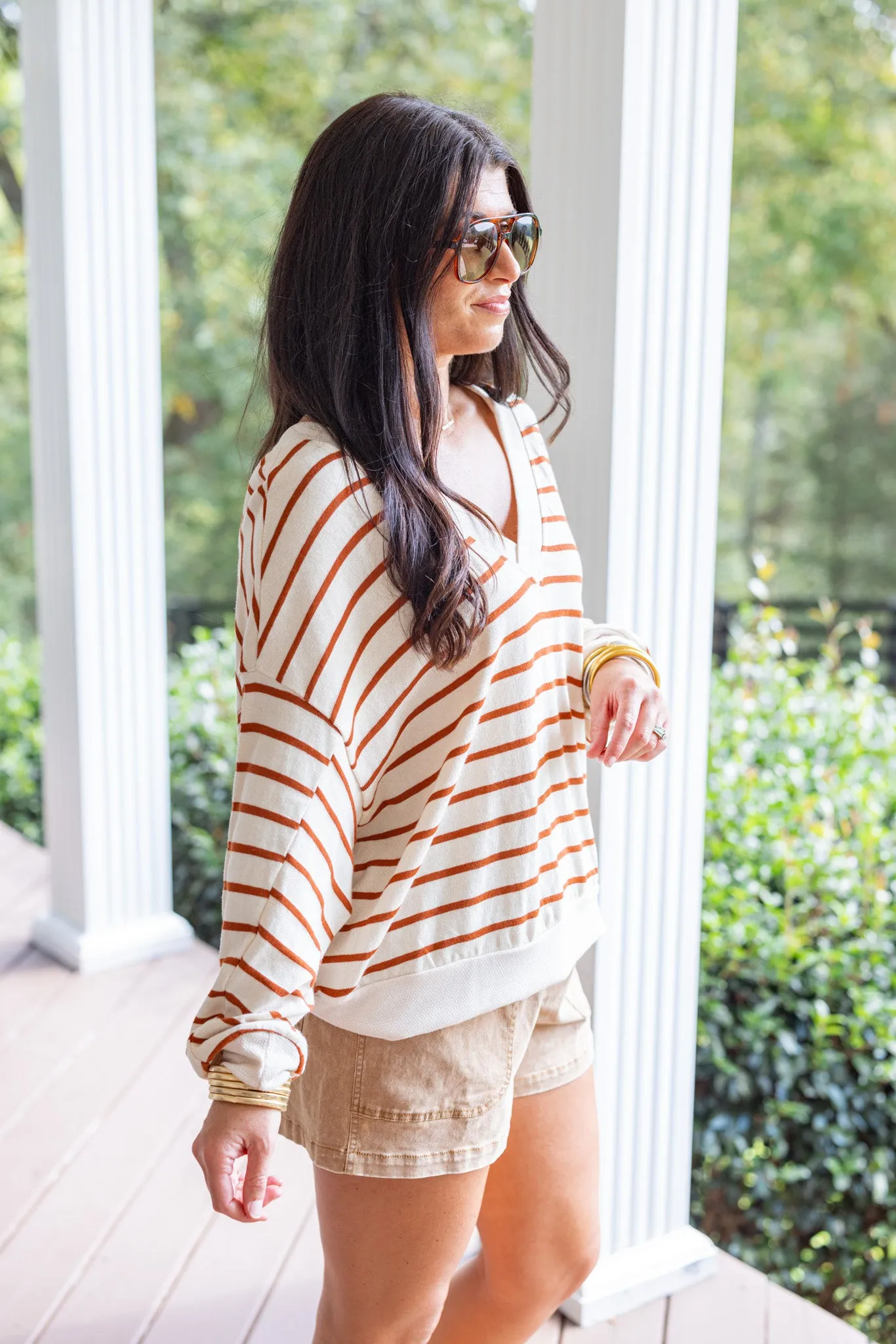 Comfortable Charm Stripe Rust Top