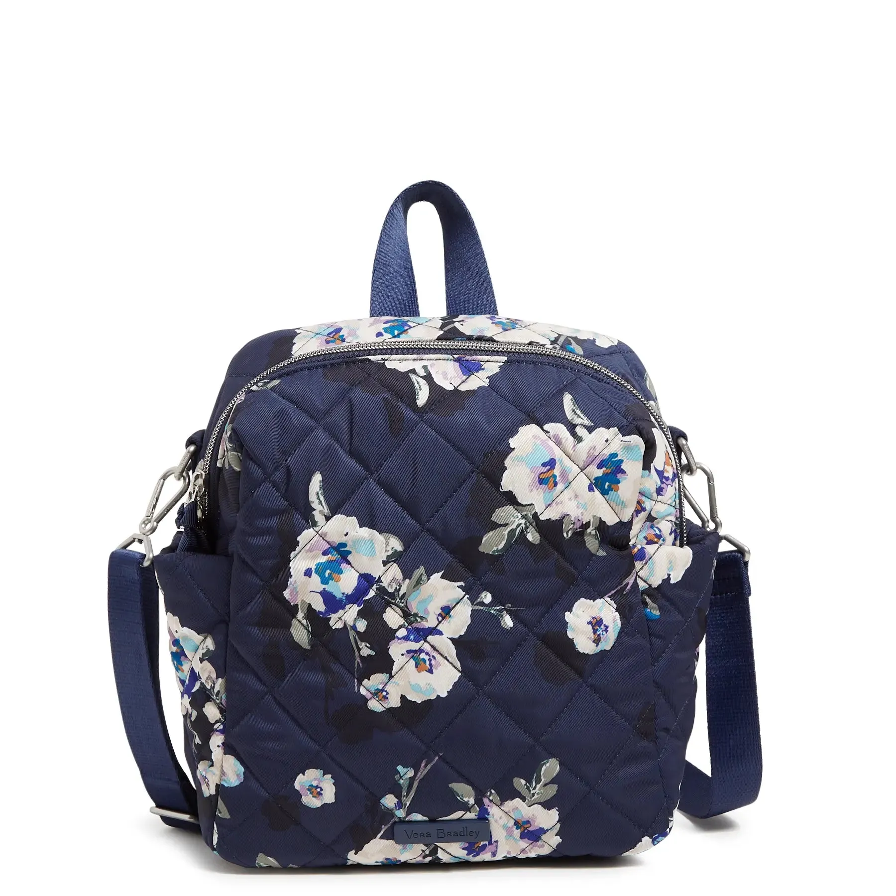 Convertible Small Backpack - Blooms and Branches Navy