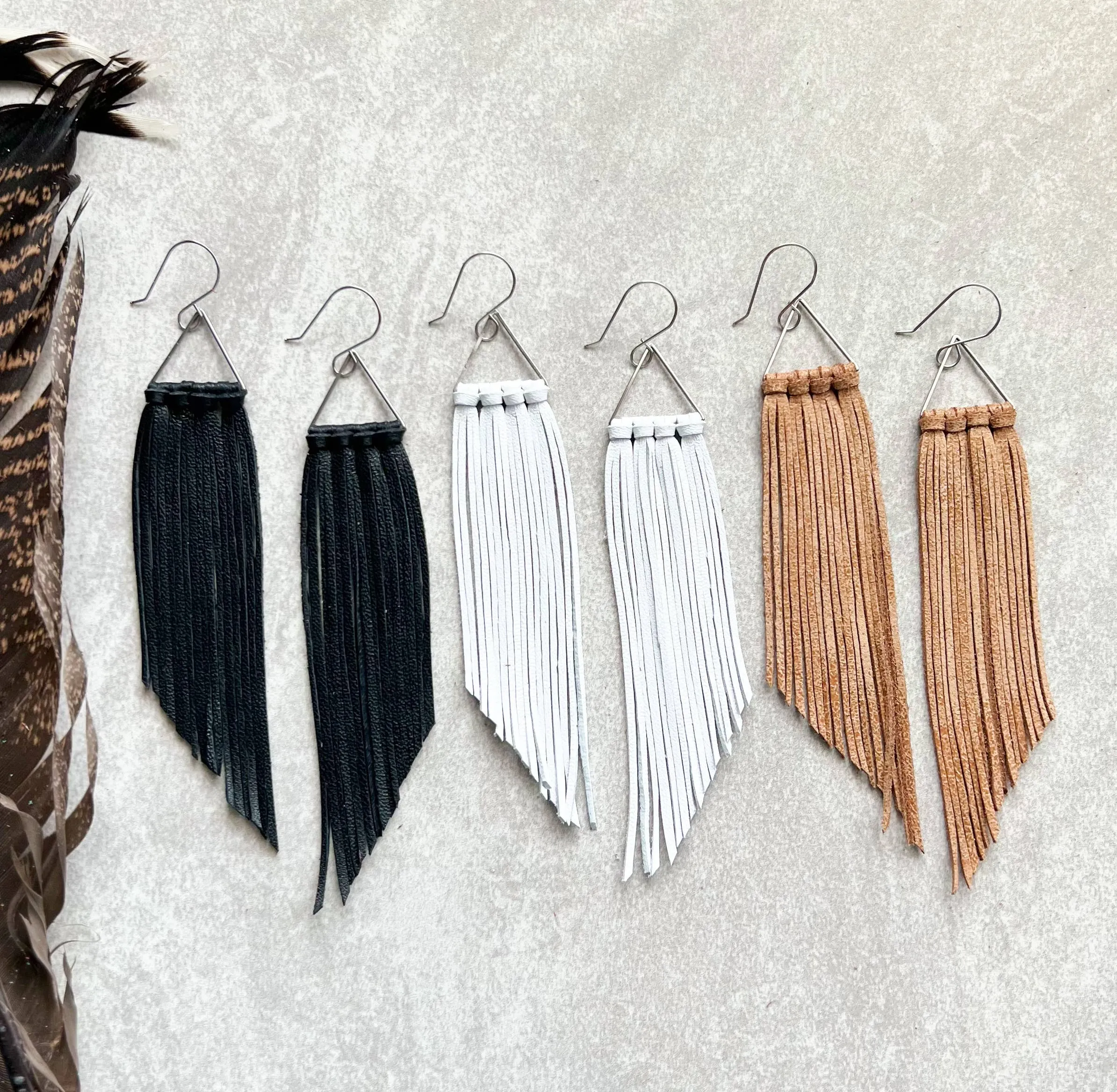 Corvallis Fringe Triangle Earrings (Camel)