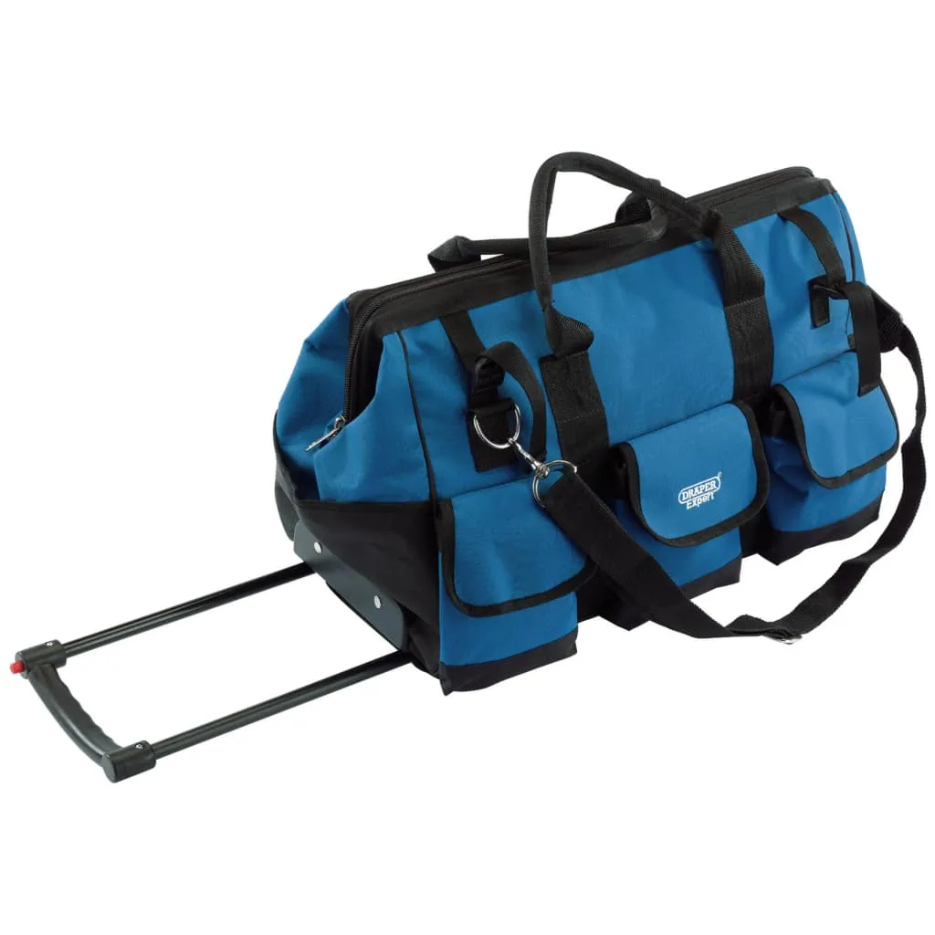 Draper Tools Rolling Tool Bag with Wheels, 58L Capacity - Blue and Black