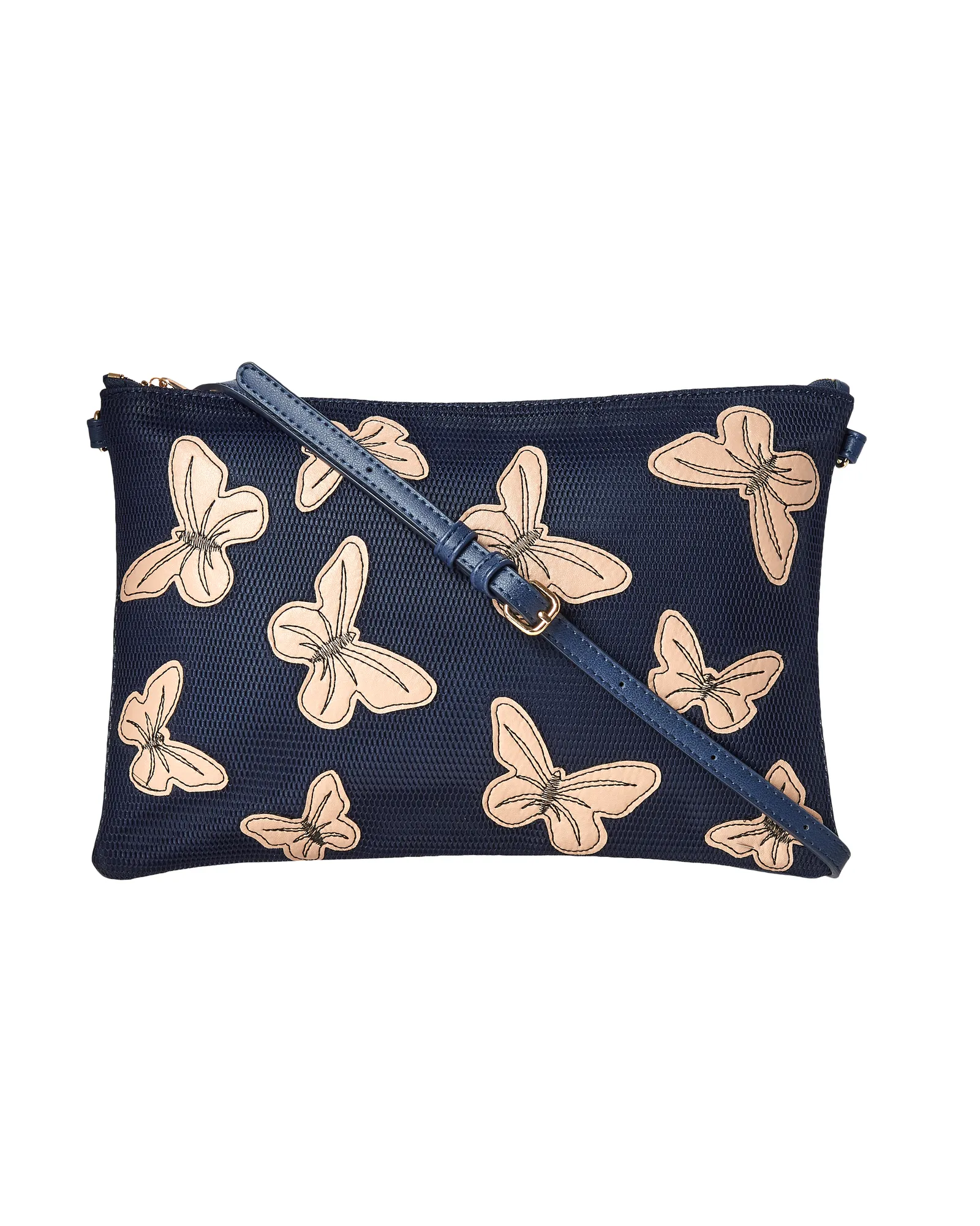 Emilia Butterfly Wristlet With Adjustable Strap | Navy / Pink