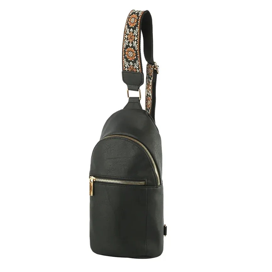 Fashion Zipper Strap Sling Bag