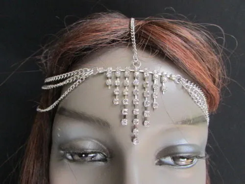 Gold Metal Head Chain Multi Rhinestones Side Triangle Geometric Shapes Fashion Hair