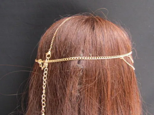 Gold Metal Head Chain Multi Rhinestones Side Triangle Geometric Shapes Fashion Hair