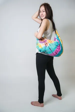 Hand Made Tie Dye Boho Day Bag Purse Turquoise Rainbow