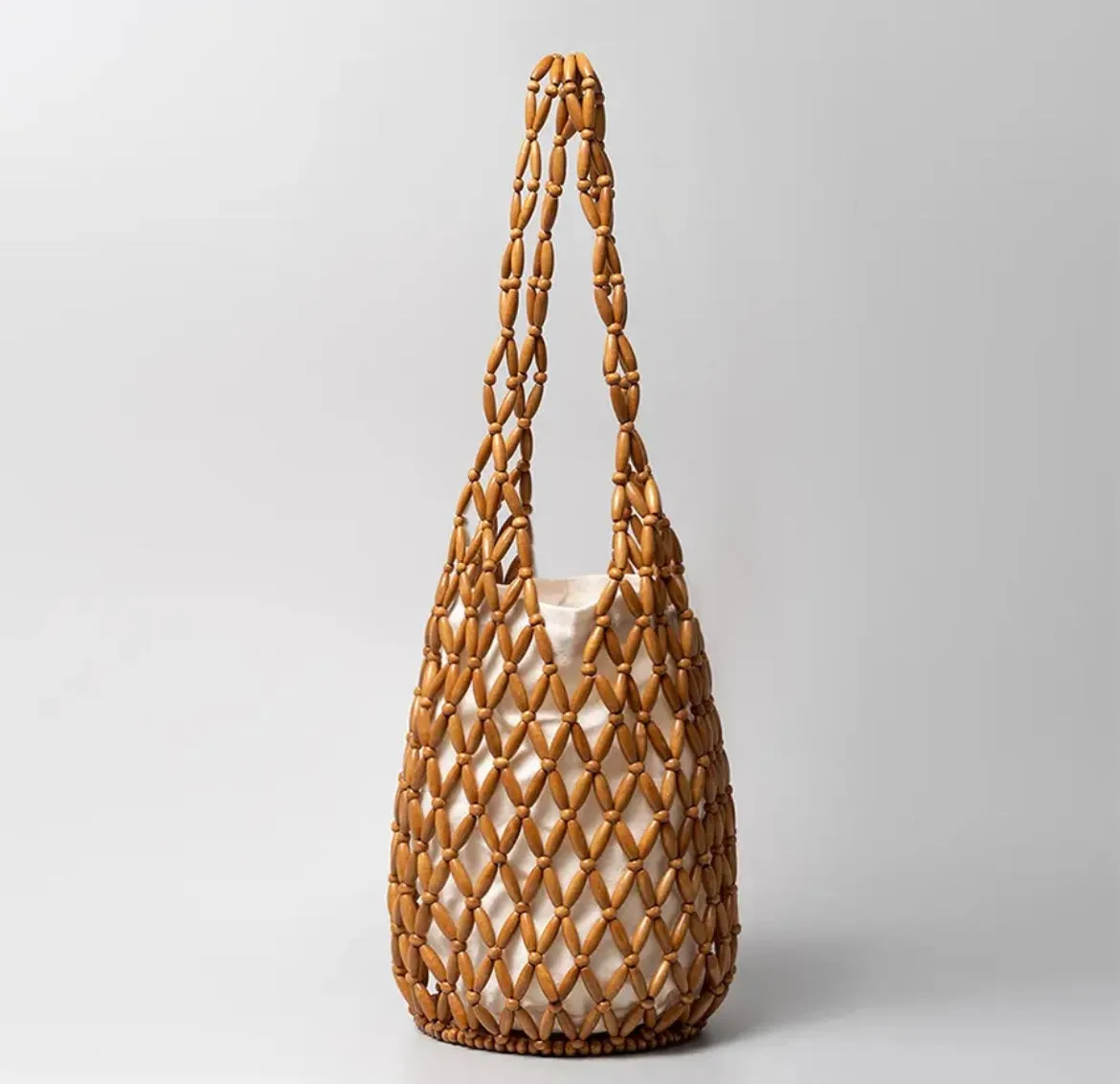 Handcrafted Women's Wooden Bead Woven Bag