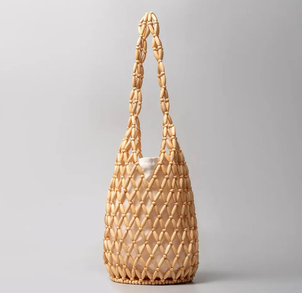 Handcrafted Women's Wooden Bead Woven Bag