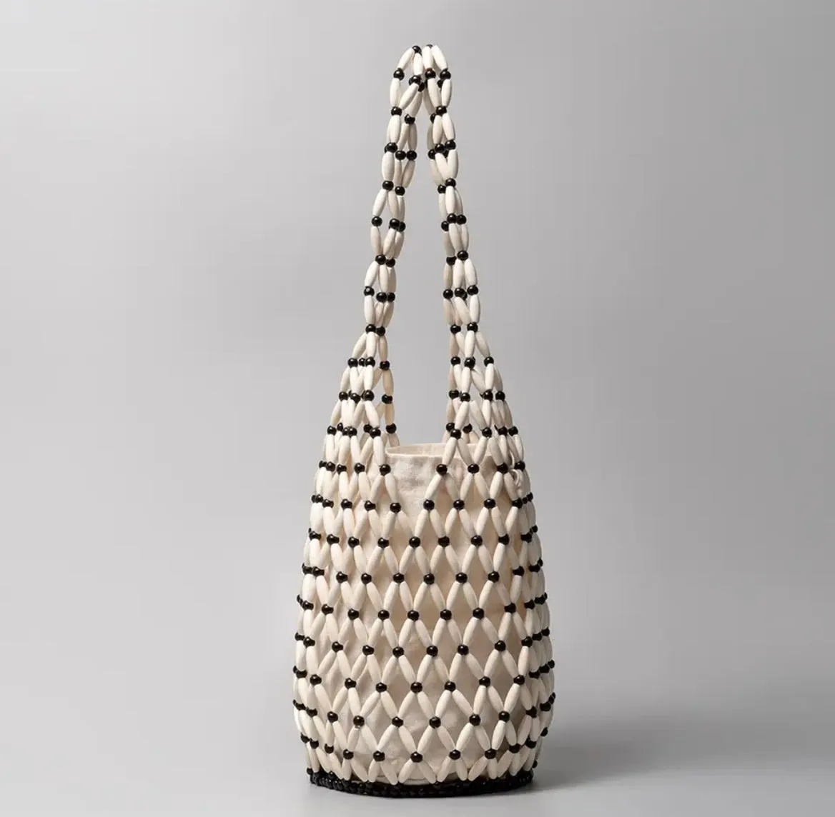 Handcrafted Women's Wooden Bead Woven Bag