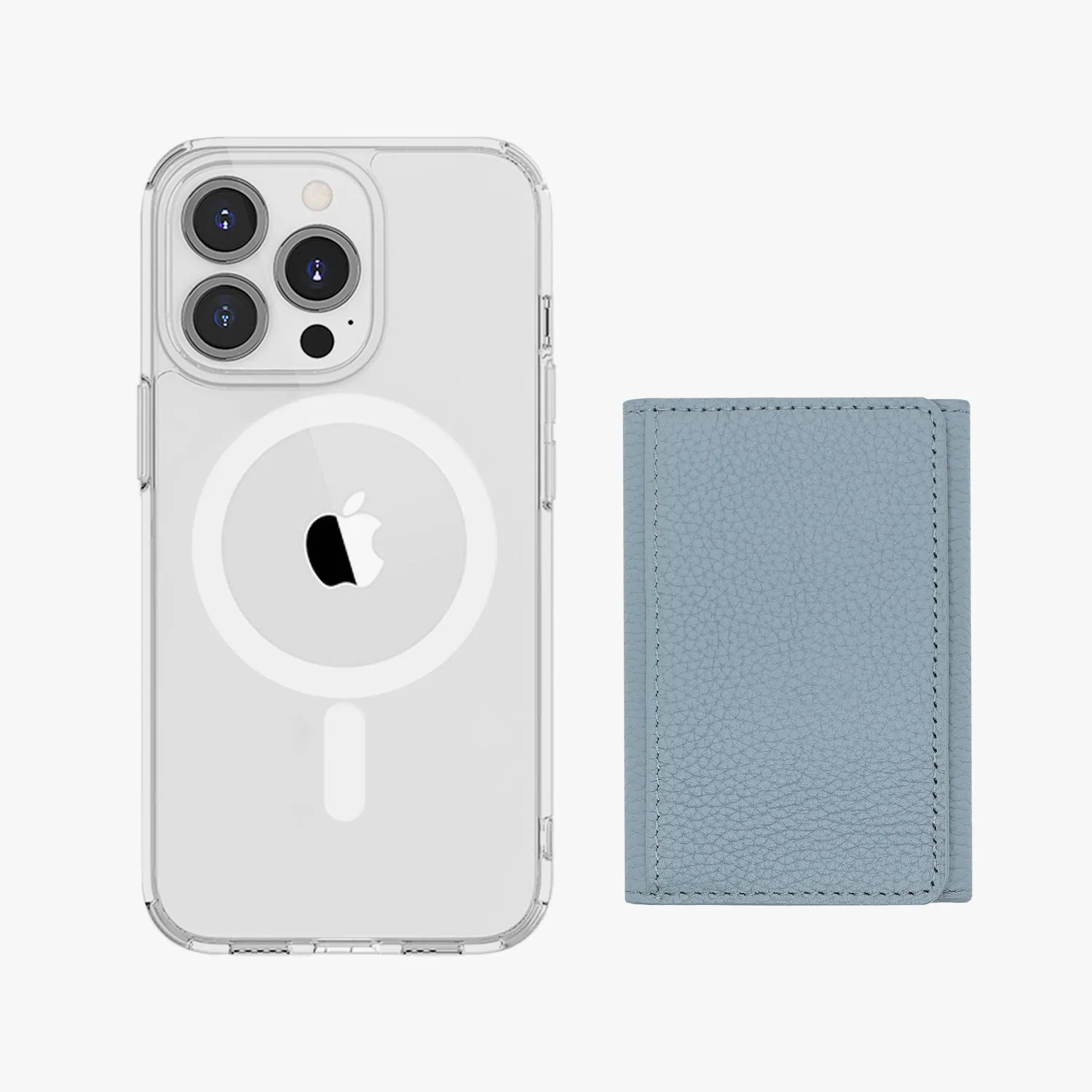 iPhone 15 HD Clear Case with MagSafe Trifold Wallet Set