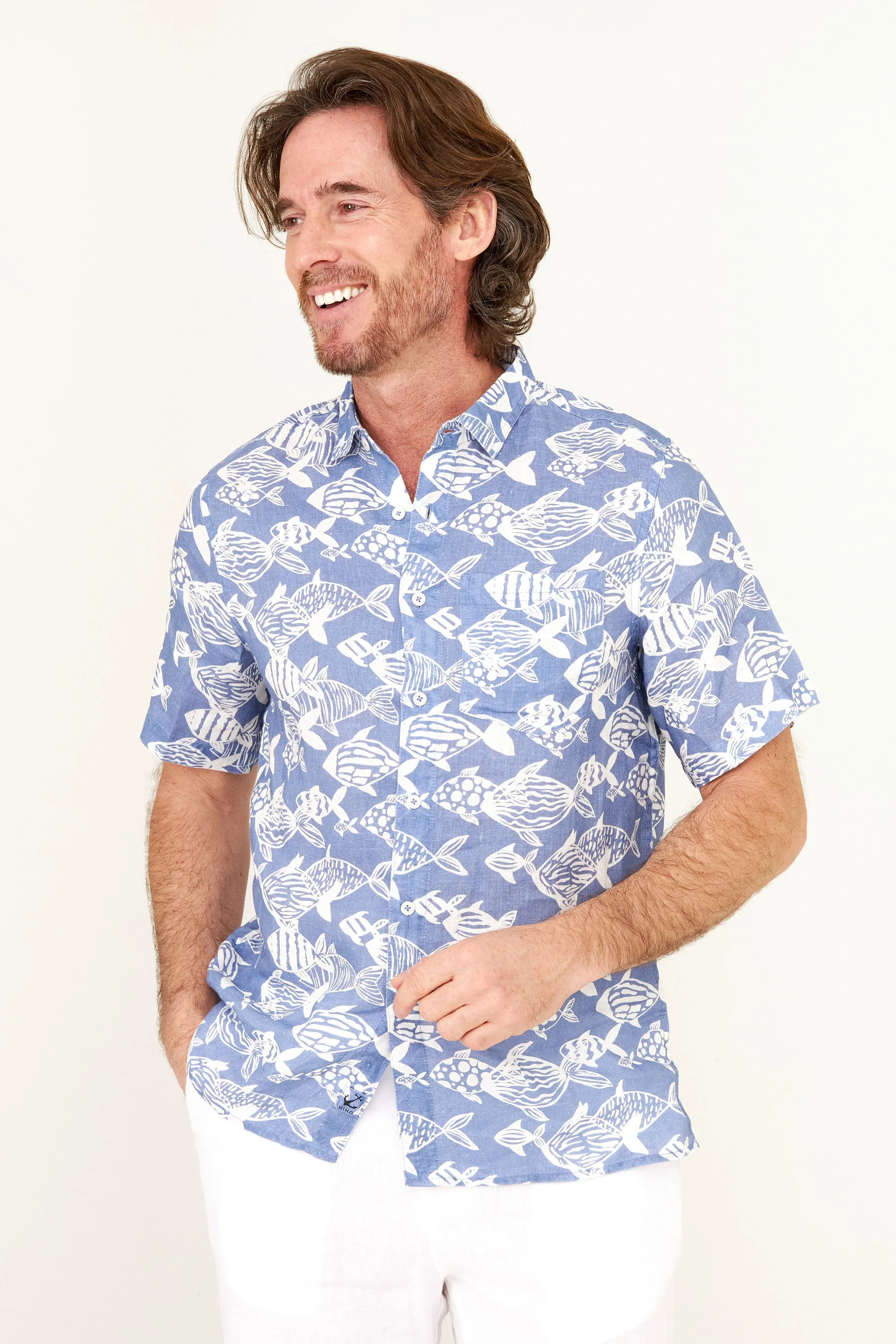 Irie Linen Shirt - Skipper Blue Fish