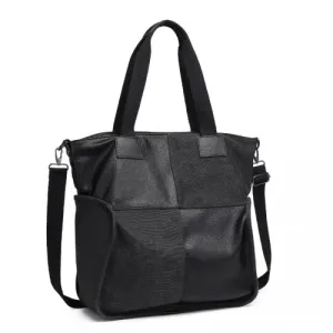 Kono Paneled Contrast Large Capacity Canvas Shoulder Bag - Black | EH2221 Stylish & Durable