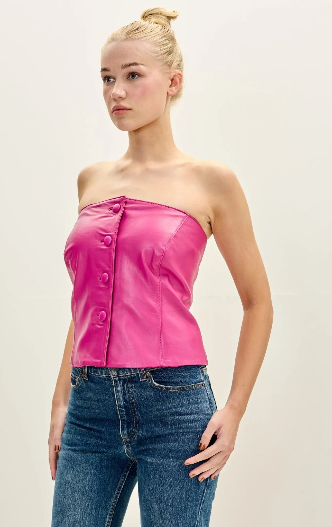 Lambskin Leather Sleeveless Top - Pink