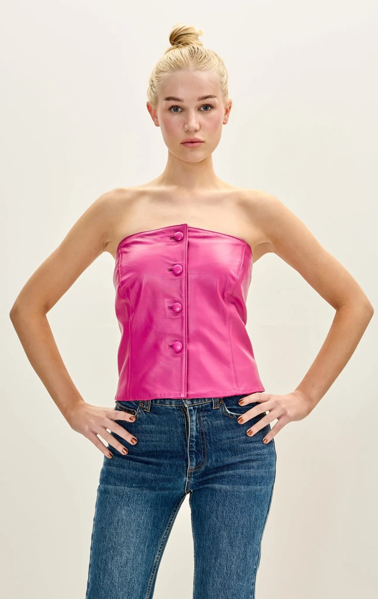 Lambskin Leather Sleeveless Top - Pink