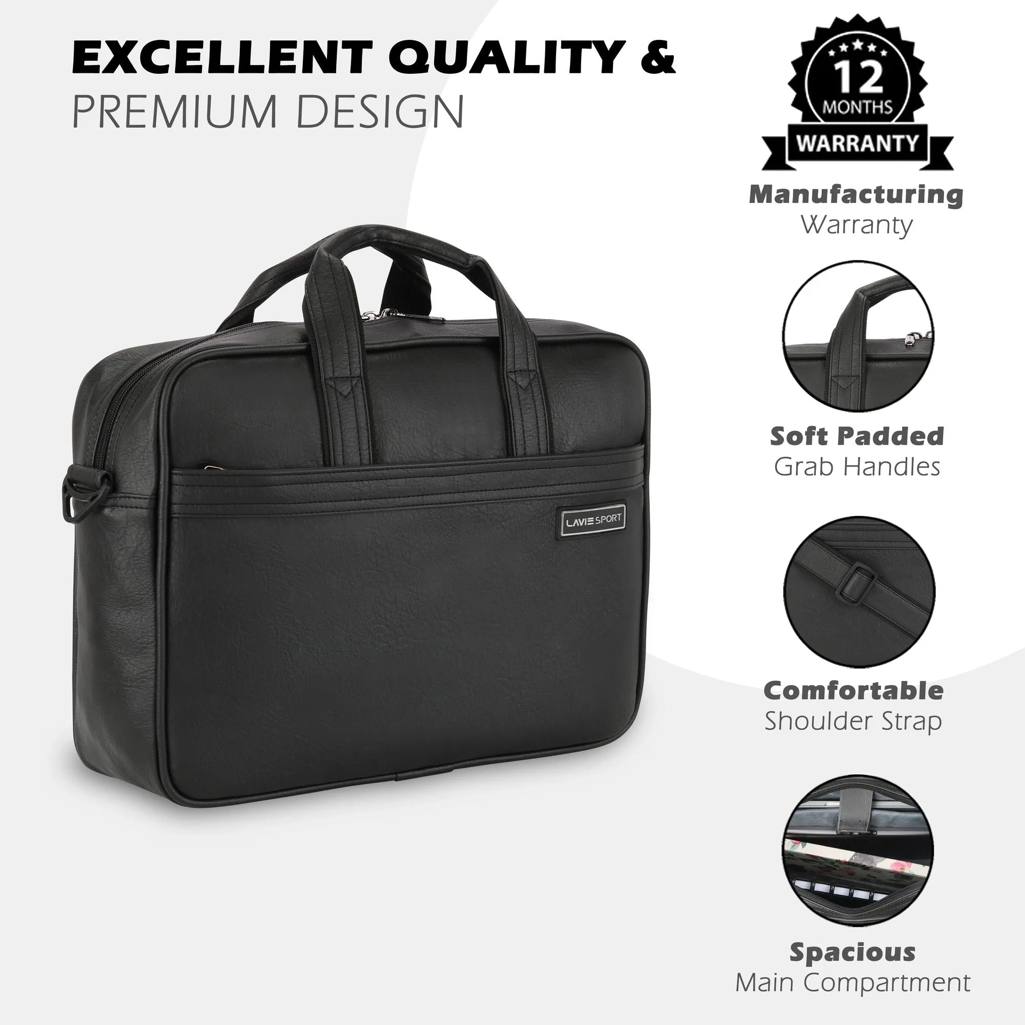 Lavie Sport 1 Compartment Director Unisex Laptop briefcase Bag Black