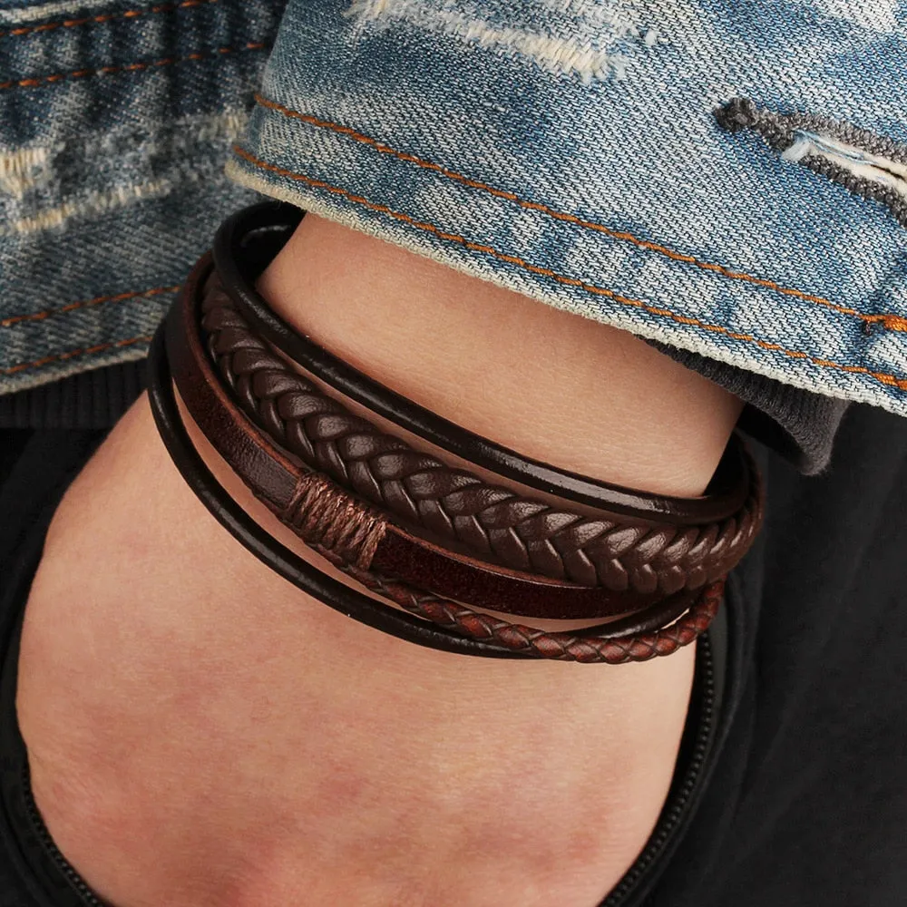 Layered Look Vegan Leather Bracelet