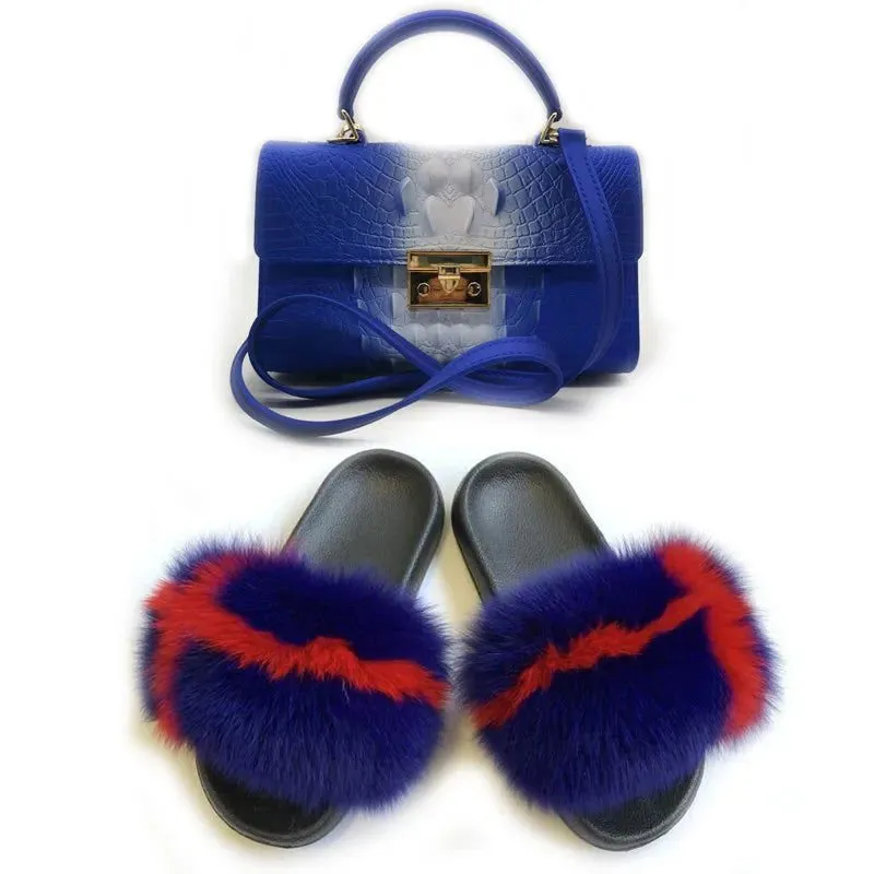 LovelyRLovely Women Casual Plush Fur Slippers With Handbag