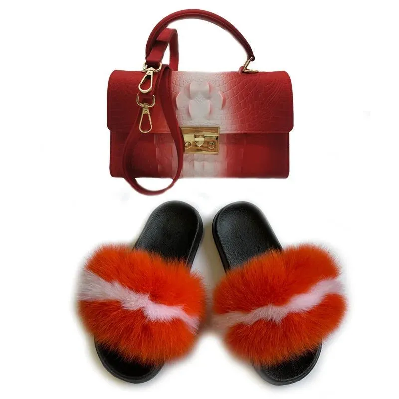 LovelyRLovely Women Casual Plush Fur Slippers With Handbag