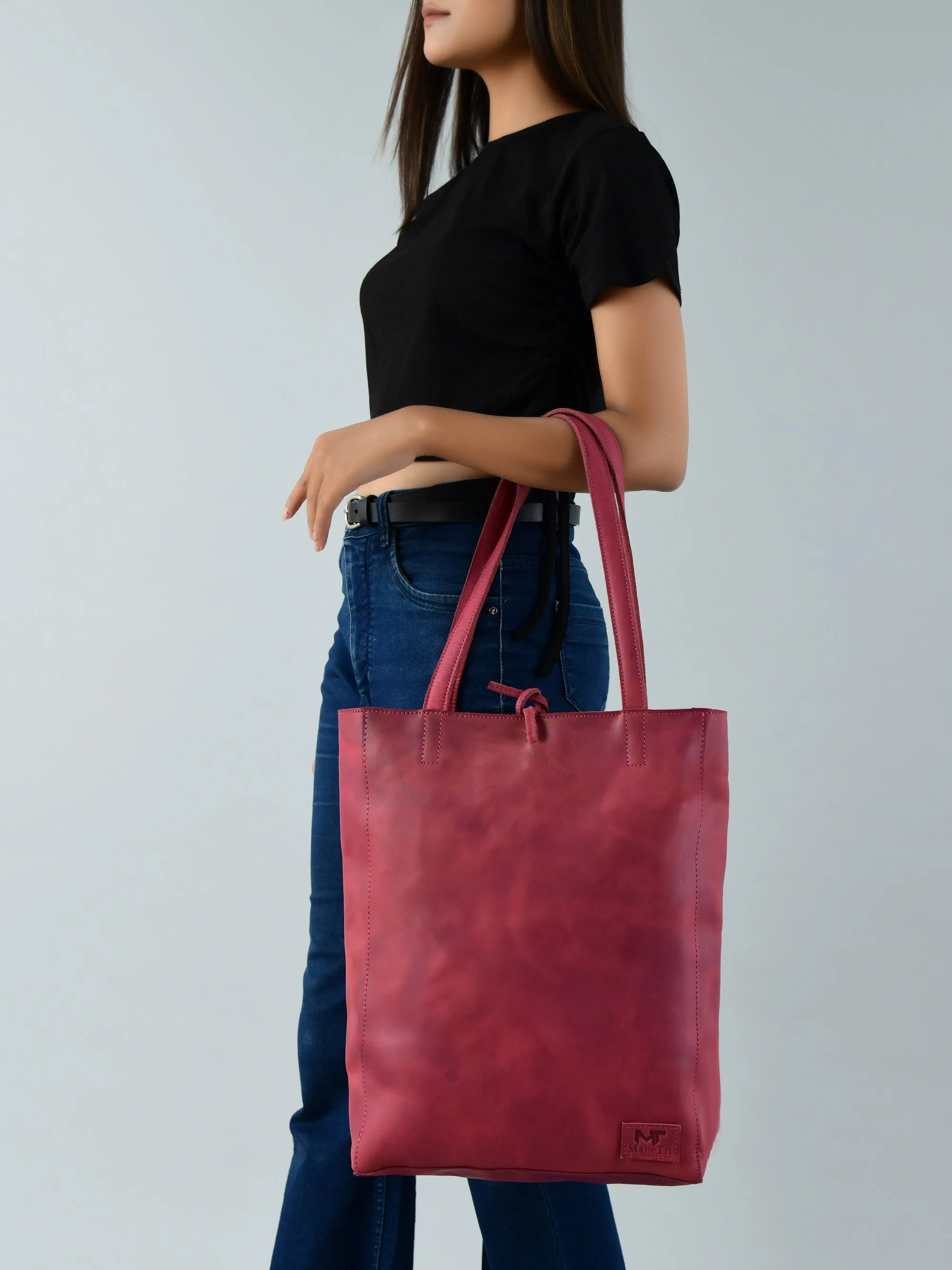 Maroon Leather Tote Bag