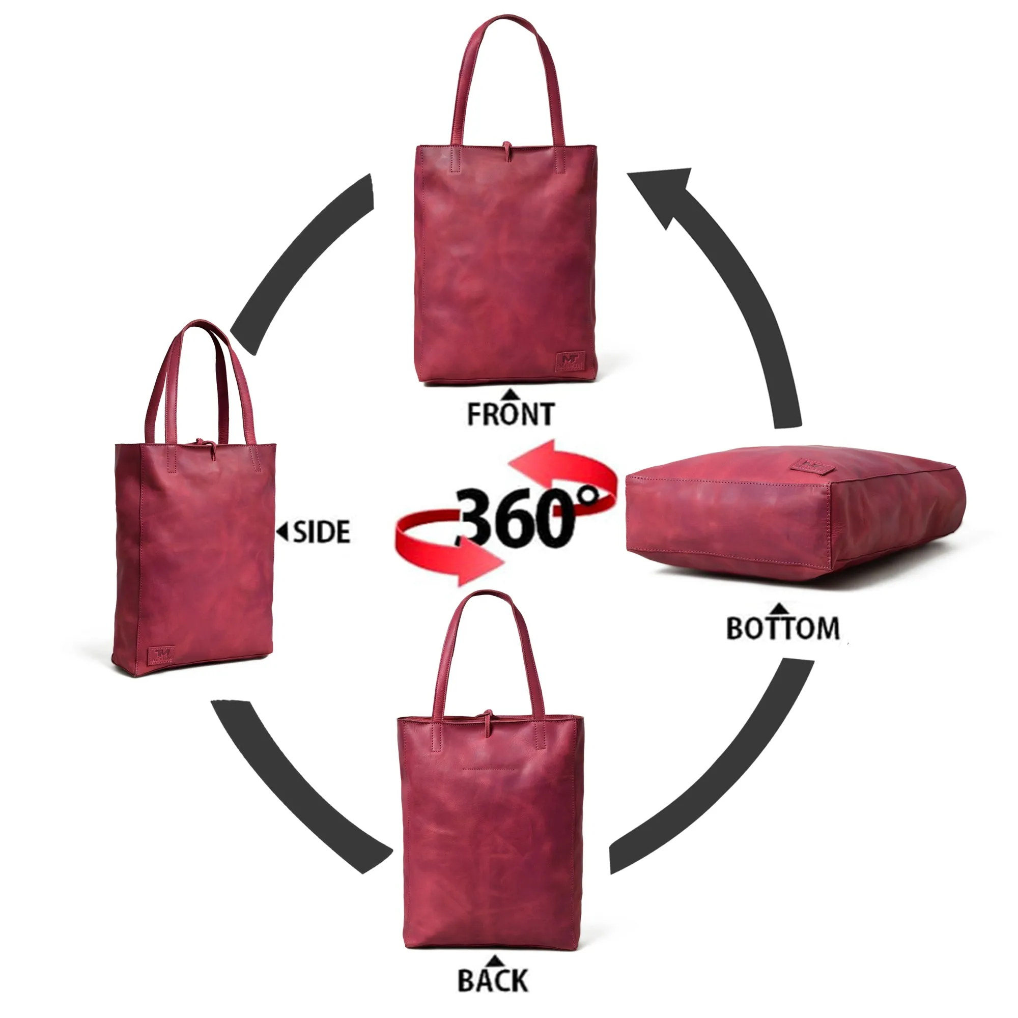 Maroon Leather Tote Bag