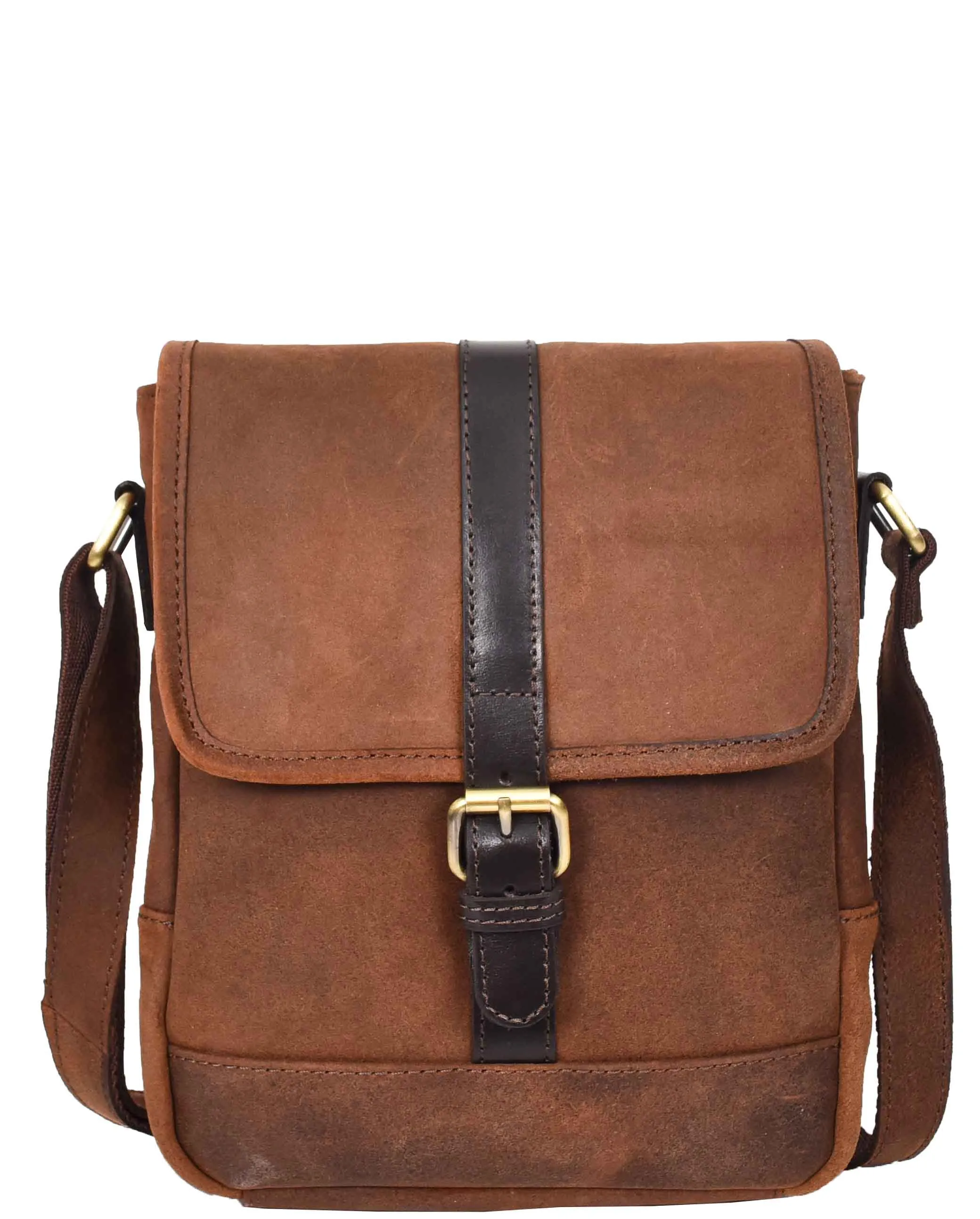 Mens Distressed Leather Crossbody Messenger Bag Vintage Brown Casual Flight Bag Arlo